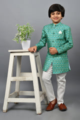 Ahhaaaa Kids Ethnic Silk Blend Indo-Western Sherwani Set For Boys Sky Blue