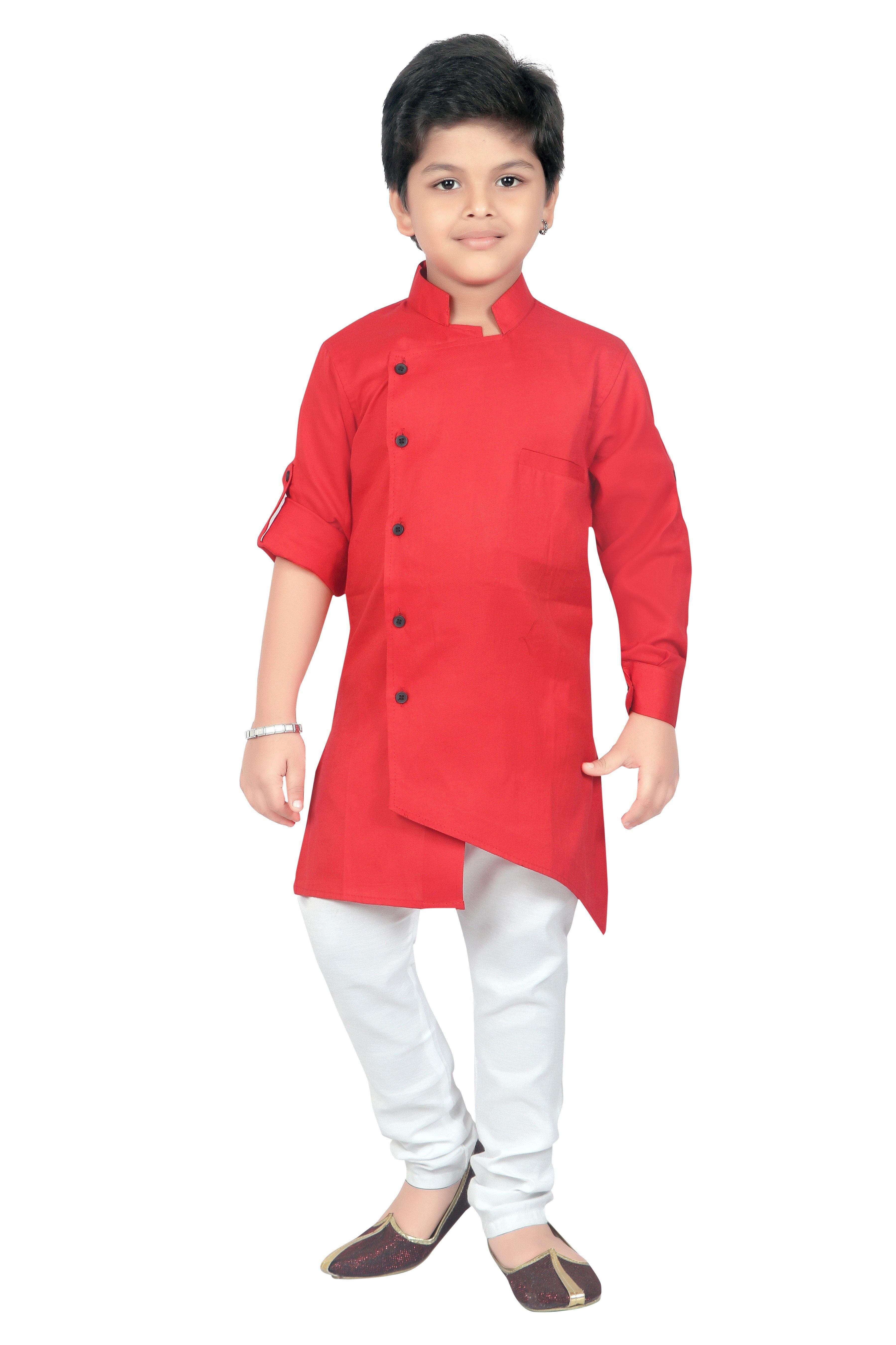 Ahhaaaa Kids Ethnic Wear Indo Western Kurta and Pyjama Set for Boys Red