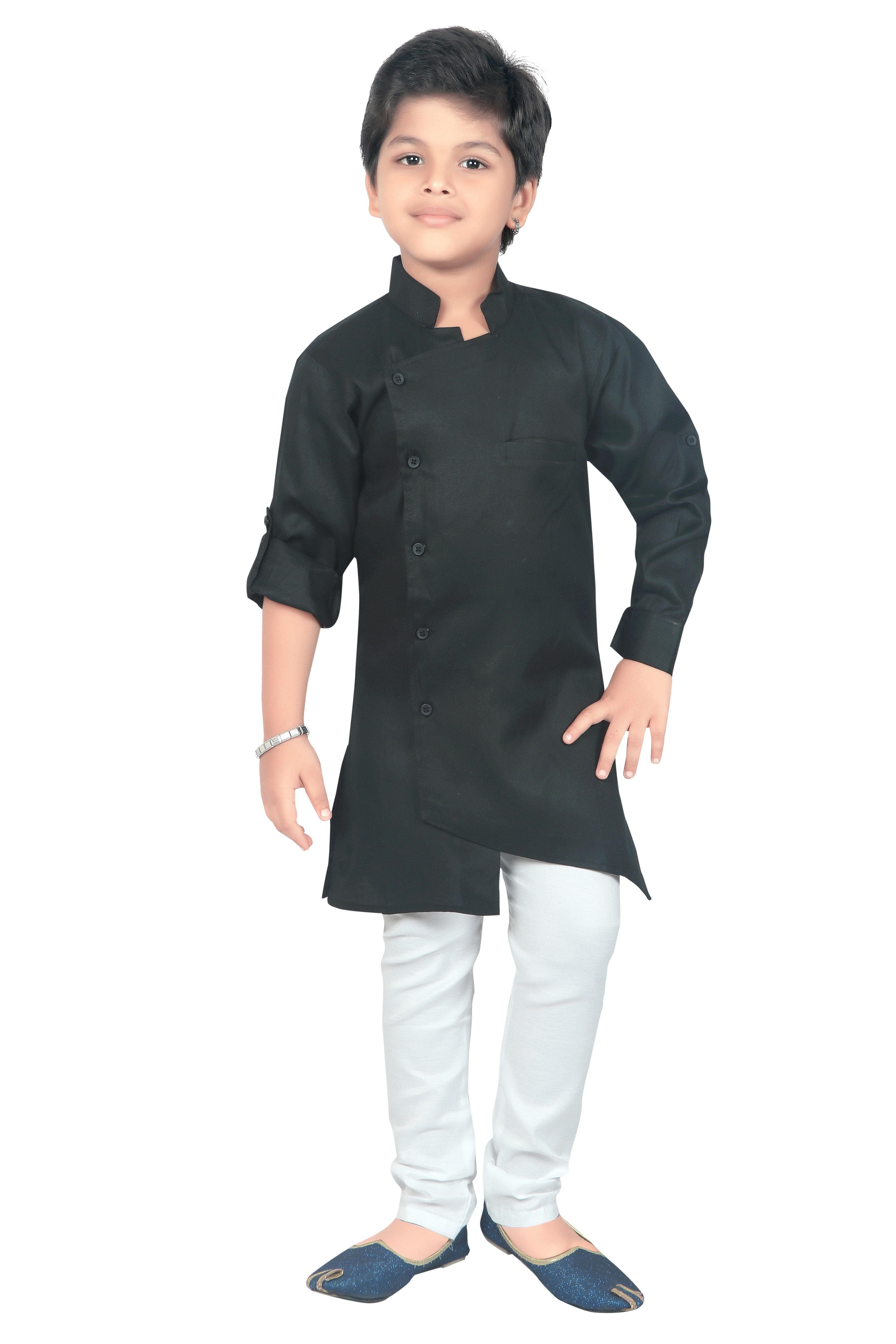Ahhaaaa Kids Ethnic Wear Indo Western Kurta and Pyjama Set for Boys Black