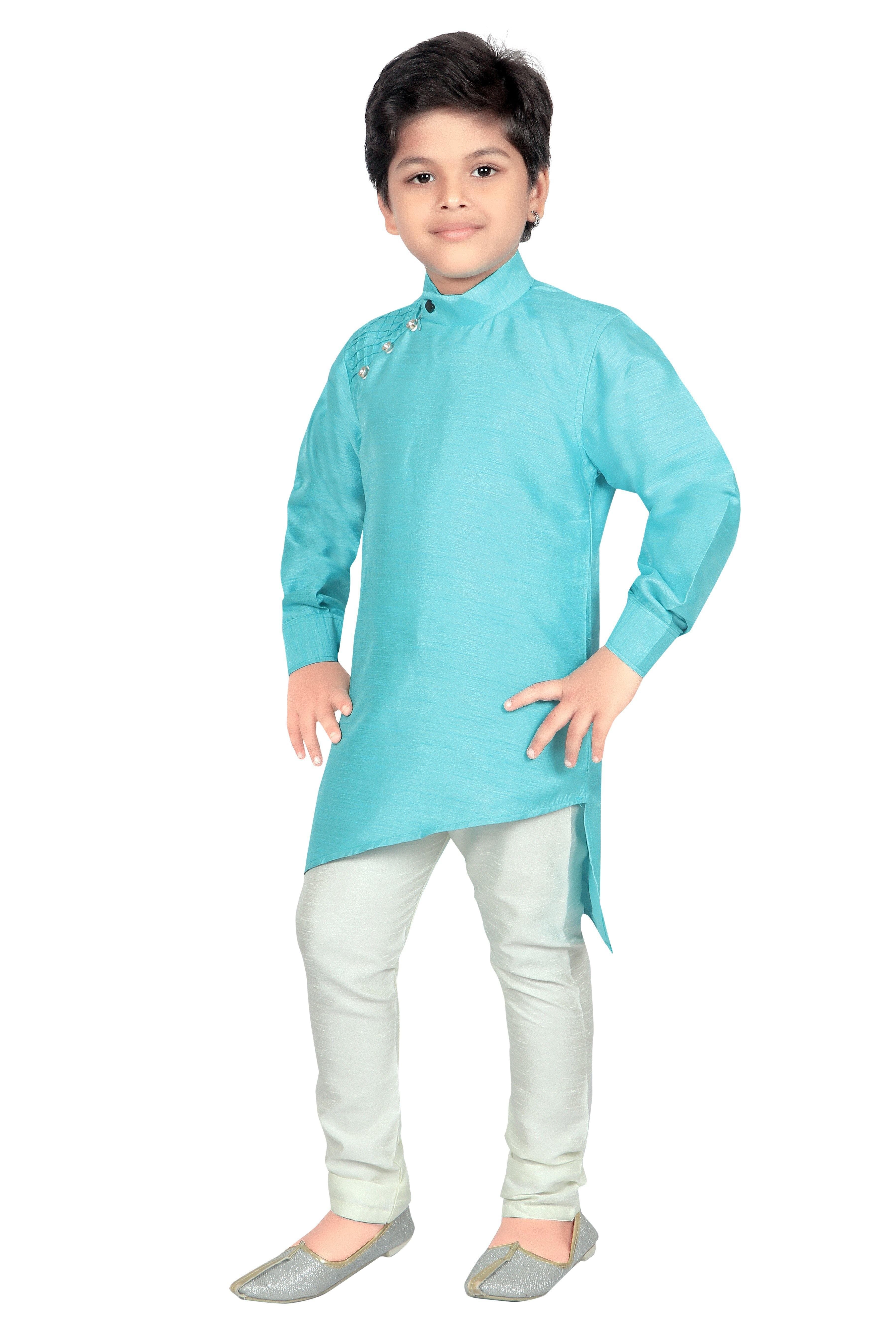 Ahhaaaa Kids Ethnic Wear Kurta and Pyjama Set for Boys Sky Blue