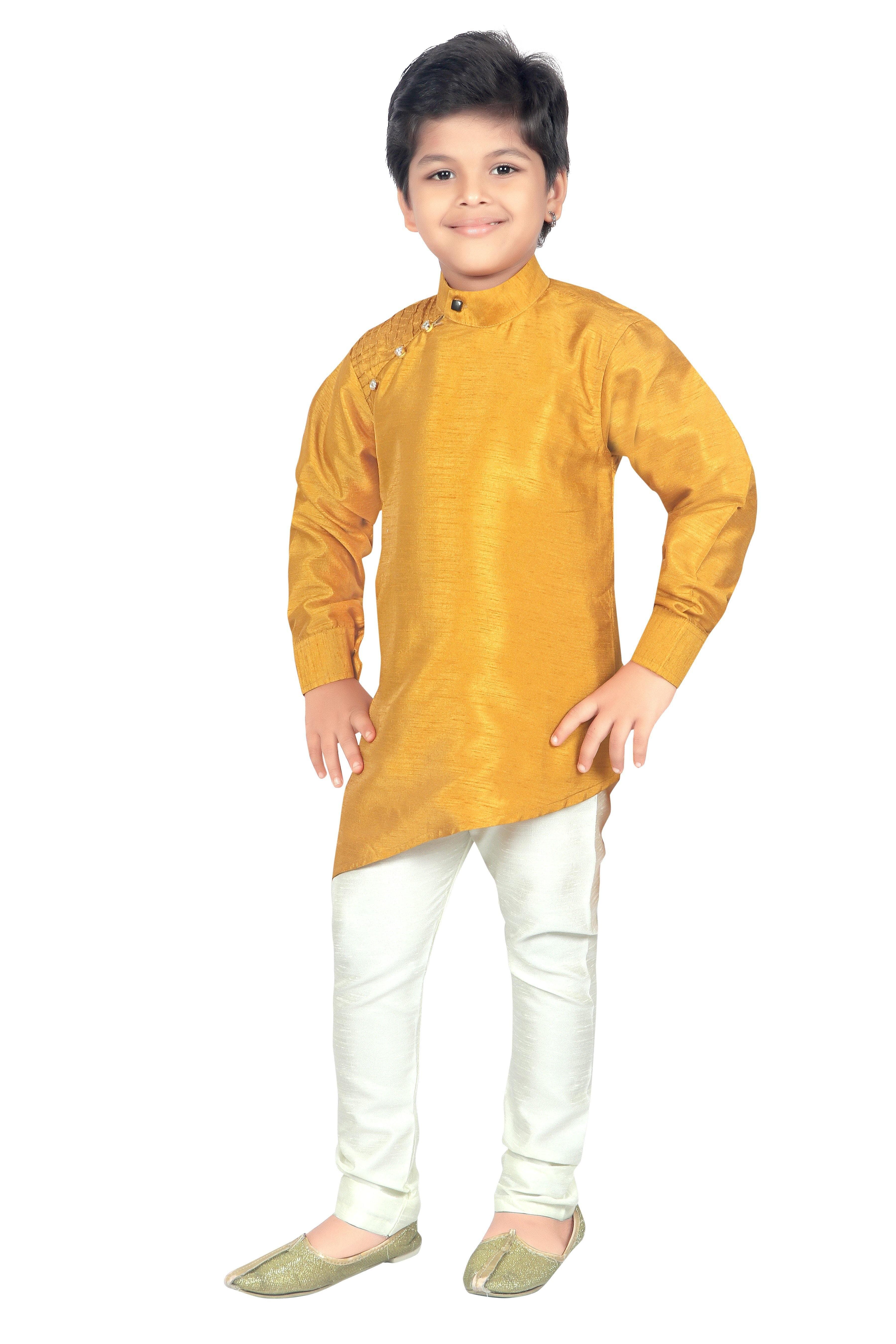 Ahhaaaa Kids Ethnic Wear Kurta and Pyjama Set for Boys Gold
