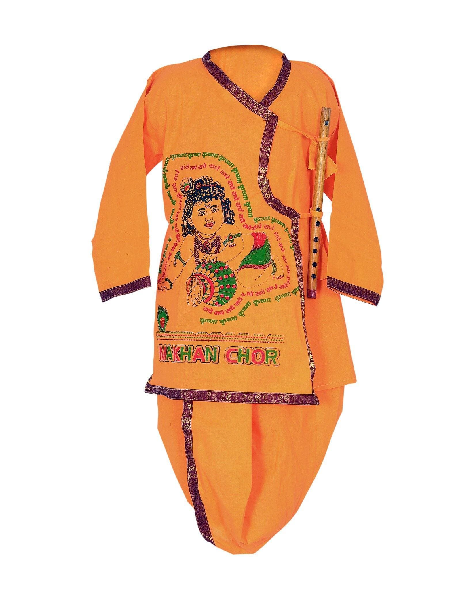 Ahhaaaa Kids Ethnic Yellow Krishna Dress Dhoti and Kurta For Kids Boys Orange
