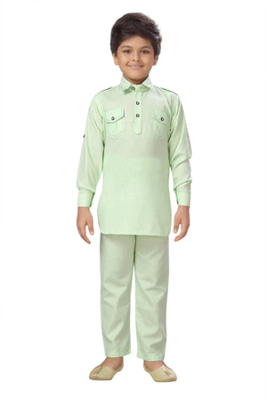 Ahhaaaa Kids Indian Ethnic Kurta and Payjama Pathani Suit For Boys Light Green