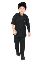 Ahhaaaa Kids Indian Ethnic Kurta and Payjama Pathani Suit For Boys Black