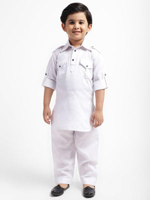 Ahhaaaa Kids Indian Ethnic Kurta and Payjama Pathani Suit For Boys White