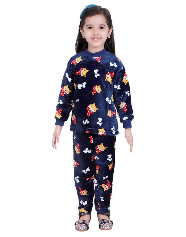 ahhaaaa Kids Velvet Winter Wear Sweatshirt and Payjama Sets Navy