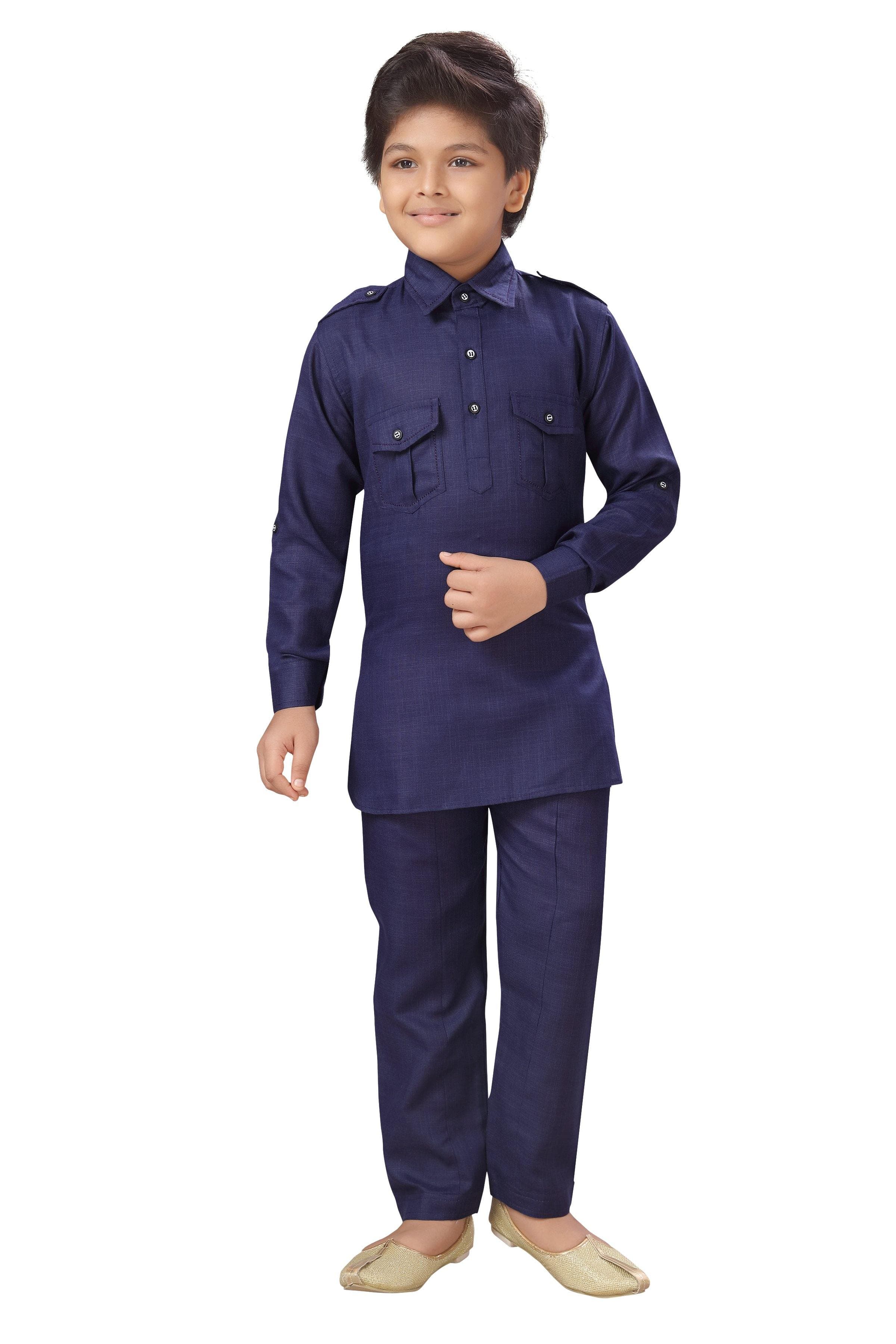 Ahhaaaa Kurta and Payjama (Pathani Suit) For Boys Navy