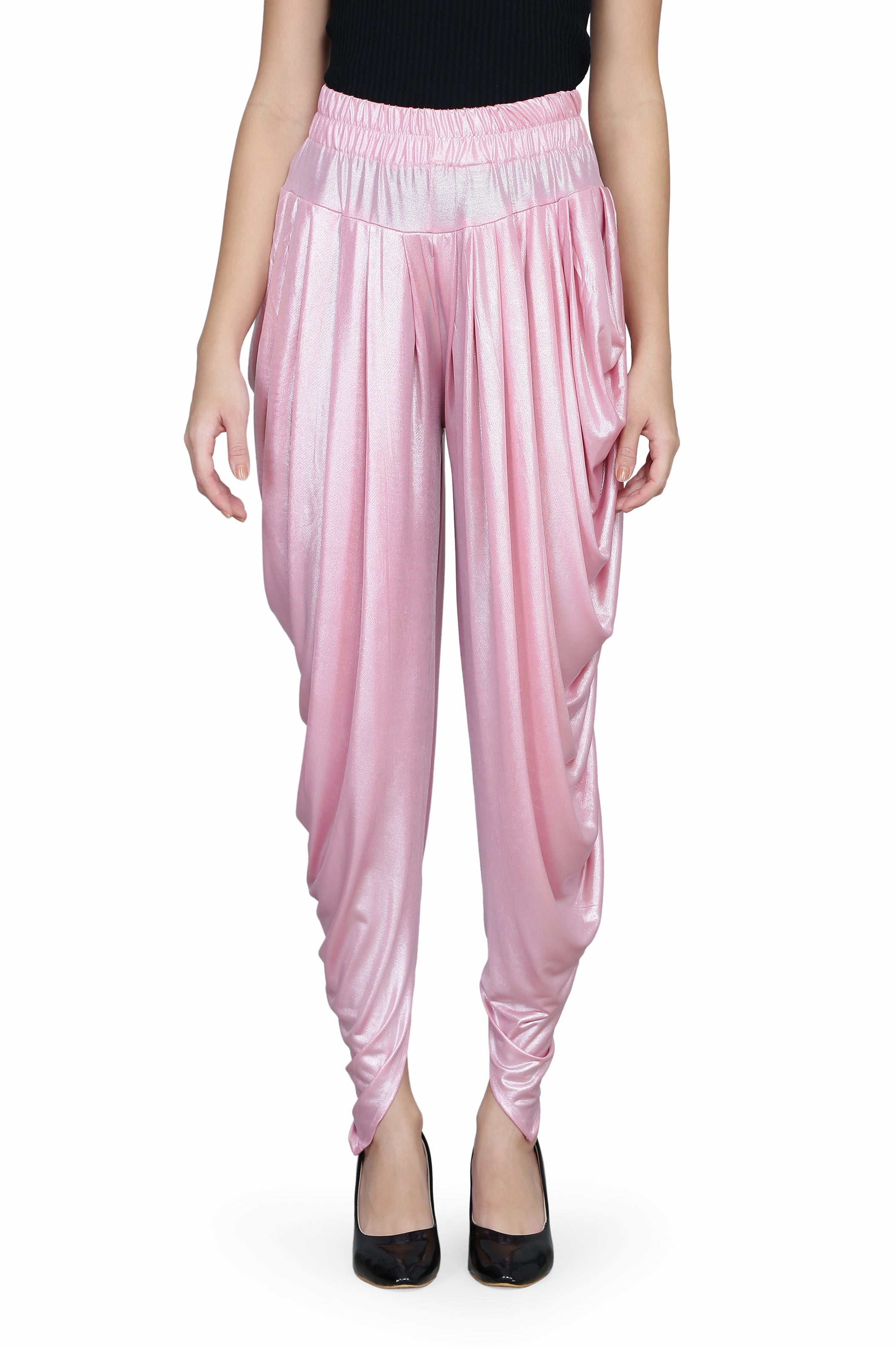 Legis Shimmer Blend Relaxed Comfortable Dhoti Pants Yoga Fitness Active Wear for Women Dance - Free Size Pink