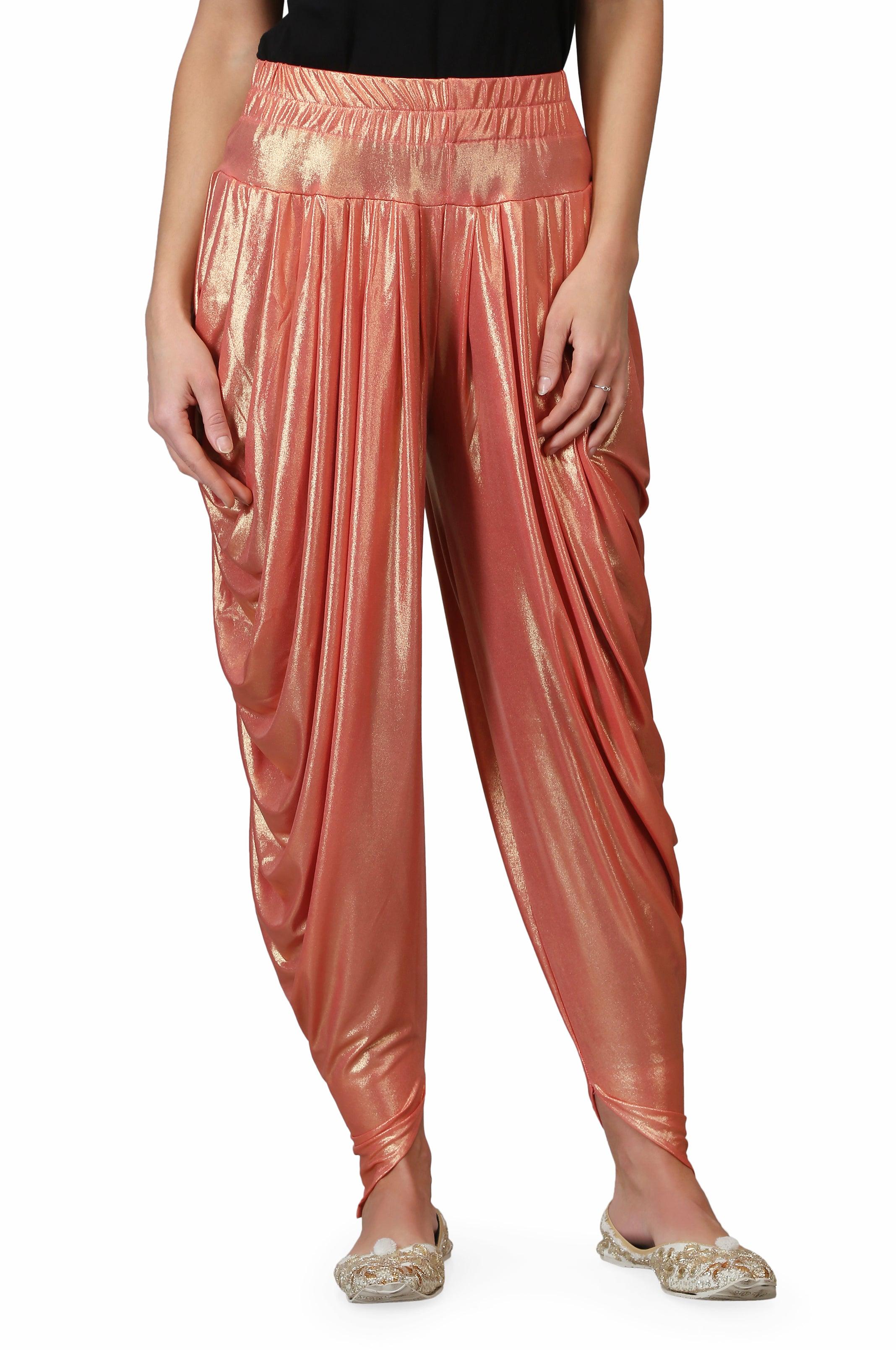 Legis Shimmer Blend Relaxed Comfortable Dhoti Pants Yoga Fitness Active Wear for Women Dance - Free Size Orange